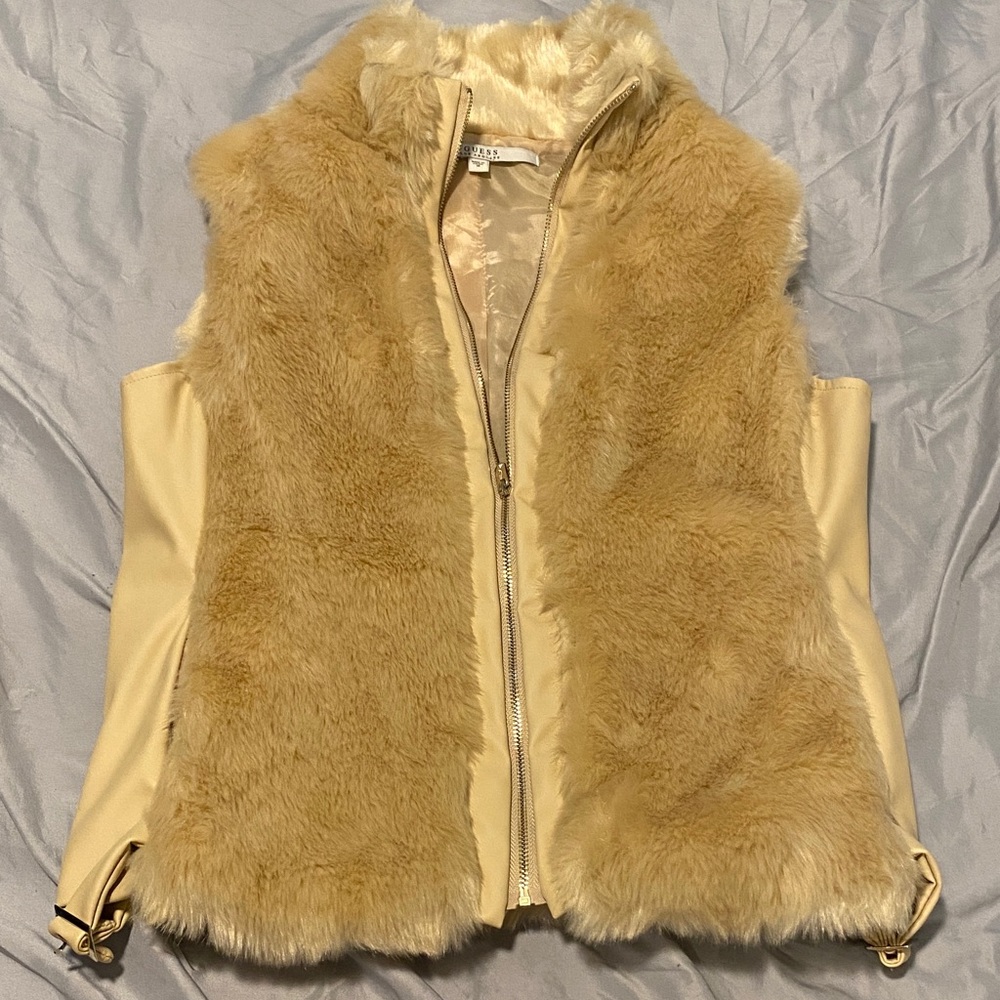 Guess Faux Fur Tan Vest